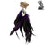 Feathered earring with purple and black feathers on a white background, branded 'Art by Amy'.