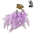 Purple feather earrings with silver accents on a white background, branded 'Art by Amy'.