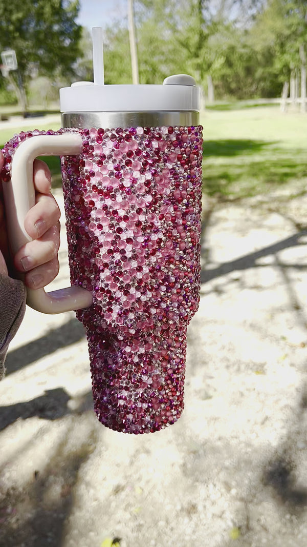 Pink Rhinestone Travel Cup with Straw