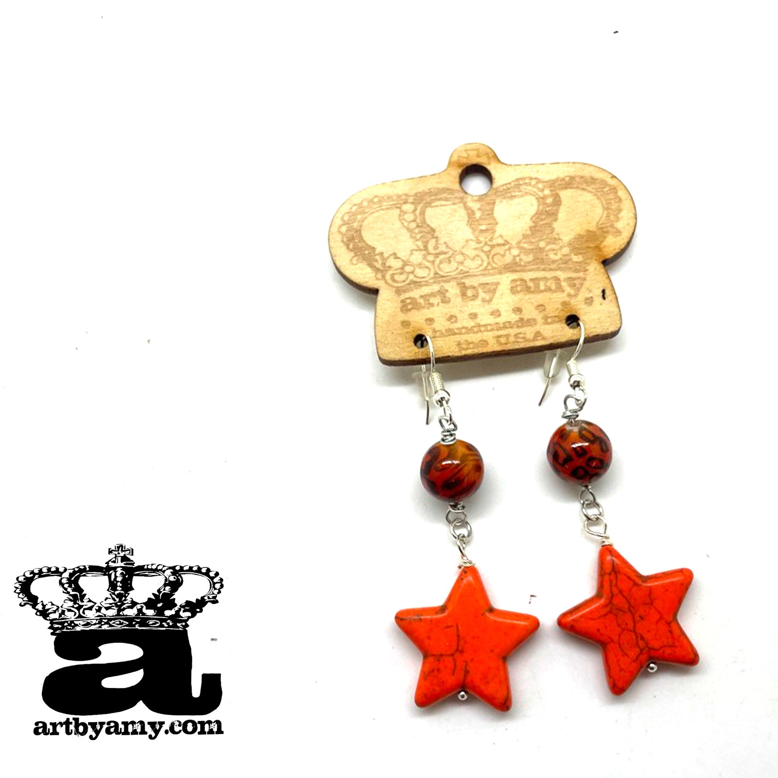 Halloween Orange Cheeta Star Earring