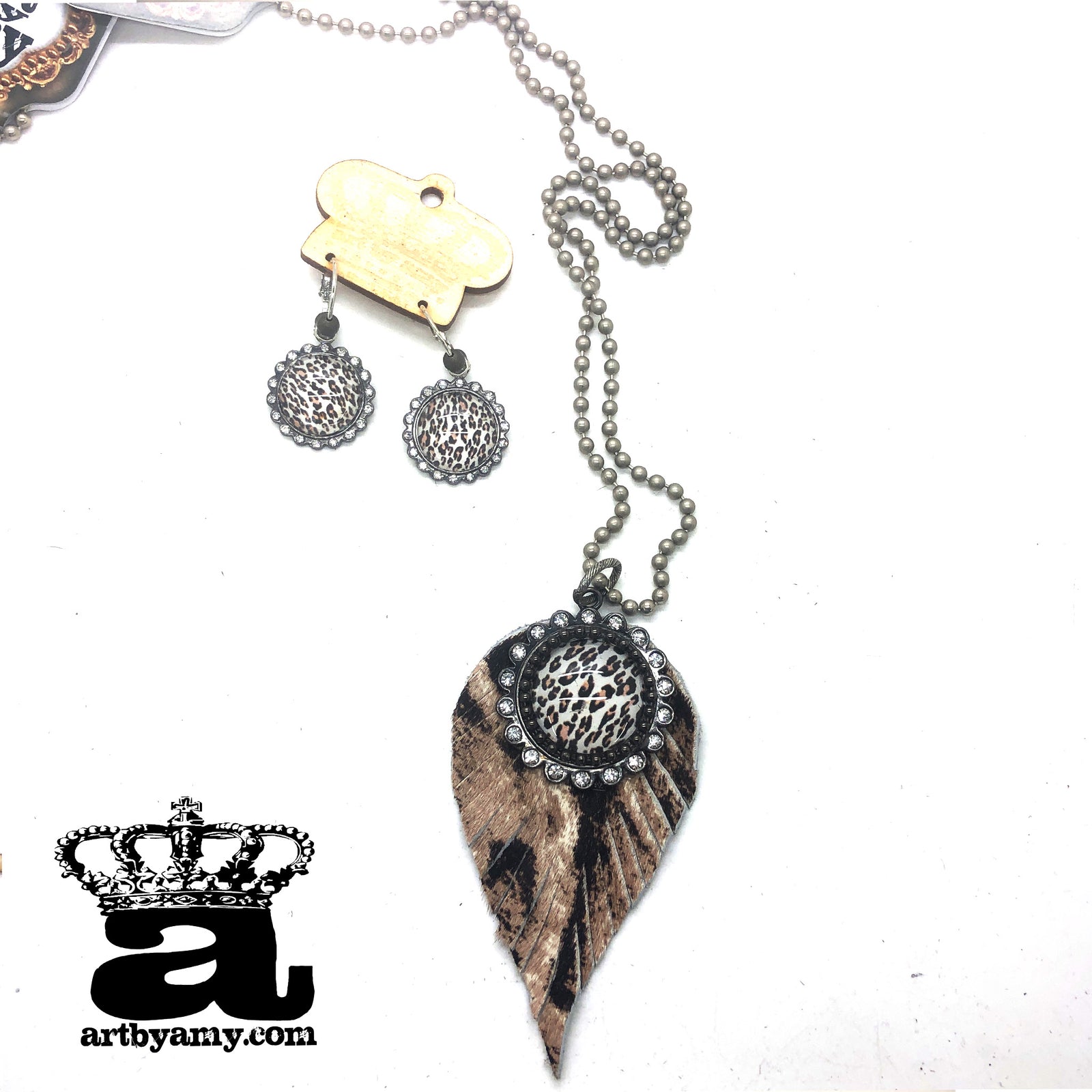 Oscelot Cheeta Feather Necklace & Earring