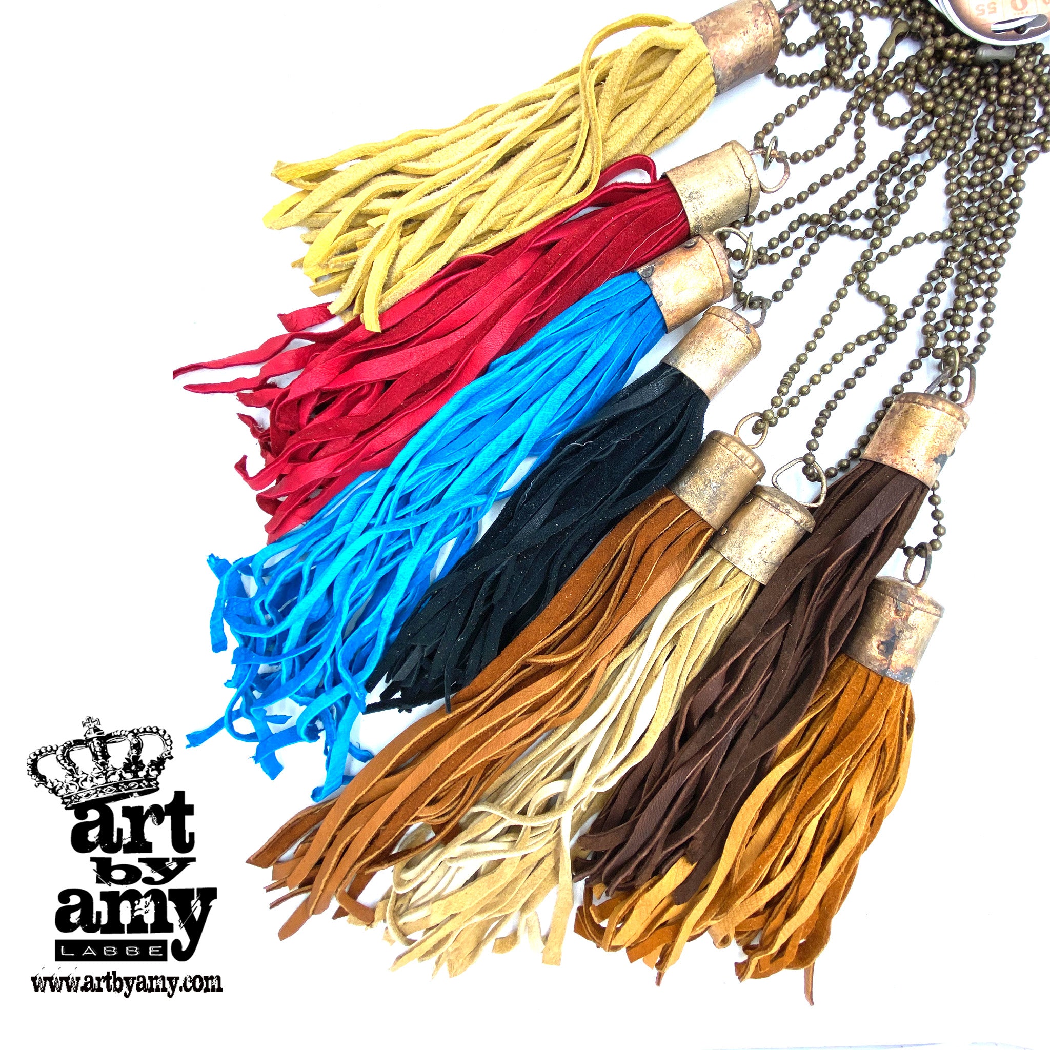lindsaystreemdesigns Bag Charm Tassel - 3.5 Small Faux Leather Tassel on Clip Antique Gold / Warm Brown
